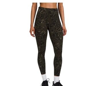 Lululemon Fast and Free HR Tight Leggings Women 4 High Rise Leopard Green Black